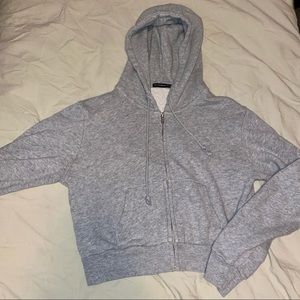 Brandy Melville - Cropped Zip Up Hoodie - One Size - Heather Grey